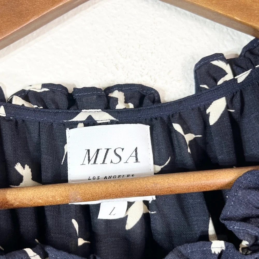 MISA Los Angeles Martina Midi Dress Navy Birds Sz L - Picture 5 of 9